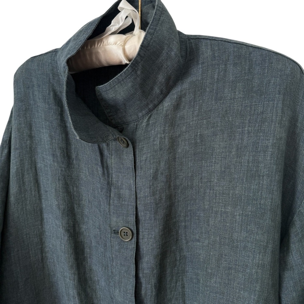 Eileen Fisher Washed Organic Linen Delave Stand Collar Jacket MP